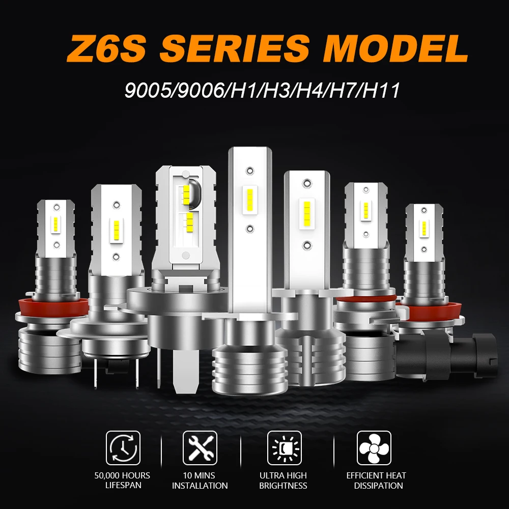 

MZGN 2Pcs H1 H3 H7 Led Headlight Bulb Halogen Size for Car Headlamp Csp Fog Light H11 9005 9006 HB3 HB4 Auto Lamp 6000K White12v