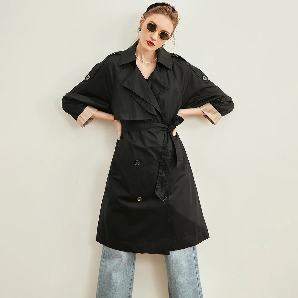 Winter Women Black Trench Coat Women's Mid-Length 2022 Spring and Autumn Tooling Design Sense Small Jacket Women's Clothing