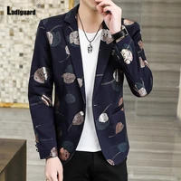 ladiguard 2021 single button tops fashion blazers sexy men clothing kpop style lepal collar outerwear male casual skinny jacket