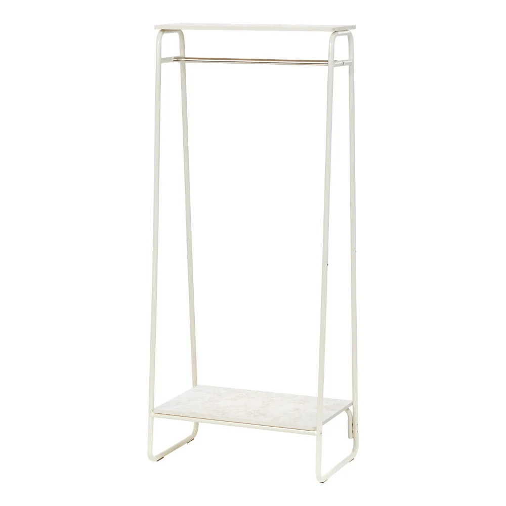 

USA, Metal Clothing Rack with Wood Shelf, White Marble
