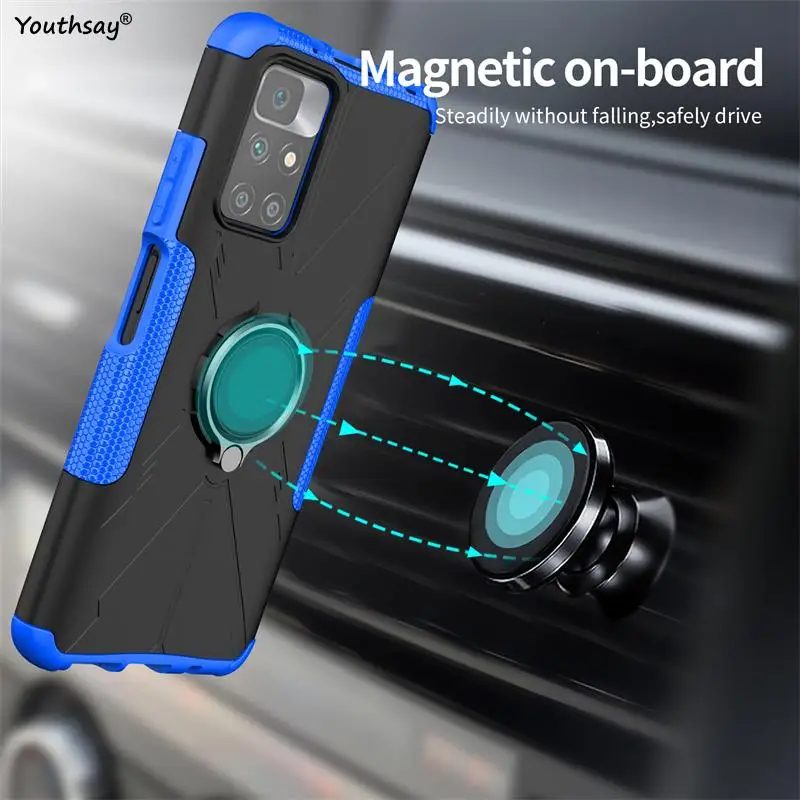 For Redmi 10 Case For Redmi 10 Cover Funda Shell Finger Ring Armor Shockproof Protective PC TPU Phone Bumper For Redmi 10