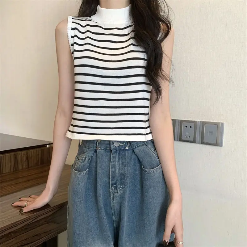 

Yasuk Summer Fashion Woman Solid Casual T-Shirts Sexy Turtleneck Pullover Vest Women's Slim Tees Bottom Knitted Top Camisole