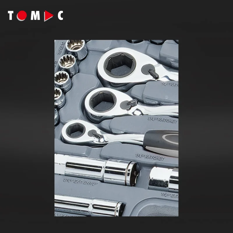Фото Набор инструментов TOMAC из 52 предметов: хромованадиевые торцевые ключи для ремонта автомобилей и грузовиков №4