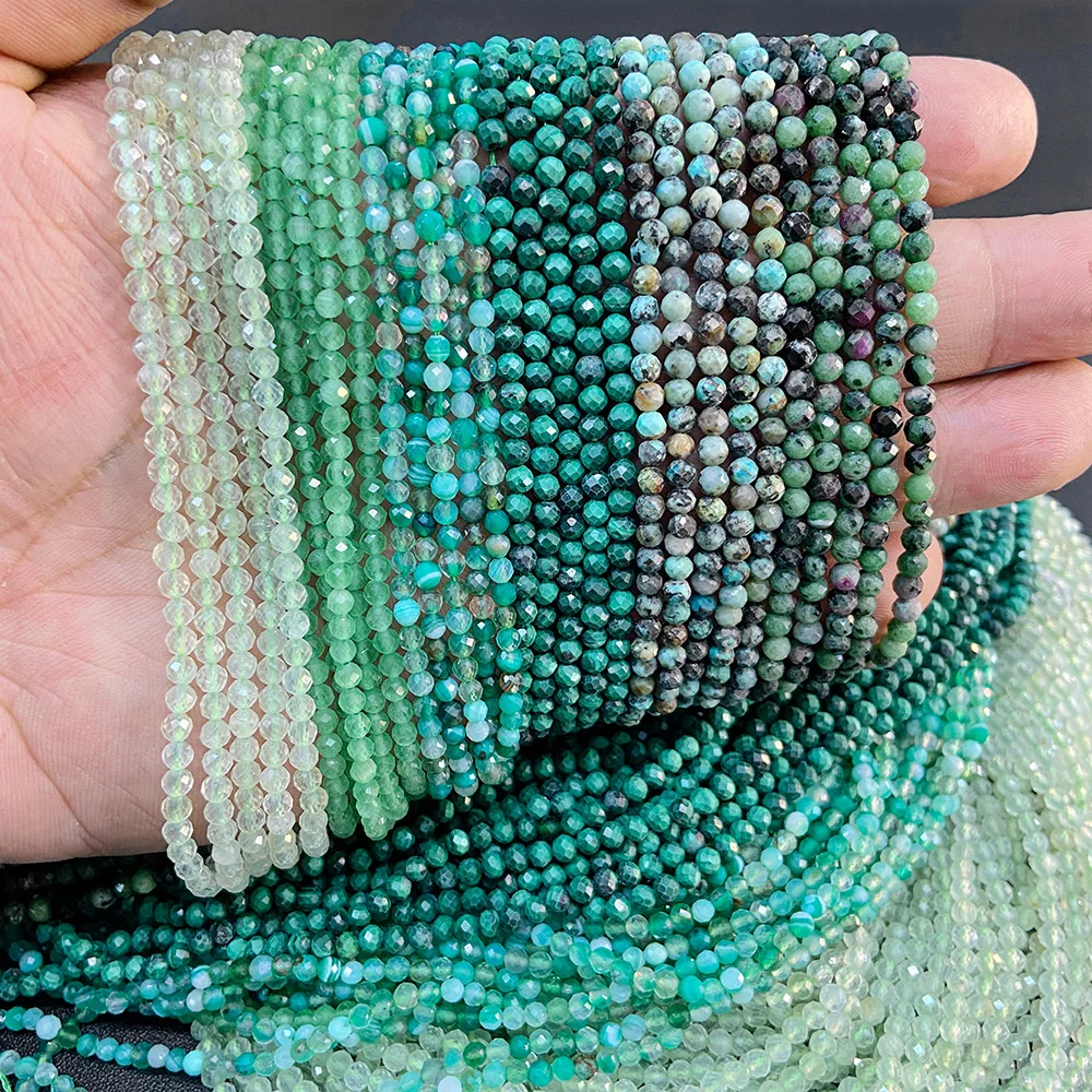 

2/3/4mm Faceted Natural Stone Beads Round Tiny Green Agates Shiny Quartz Crystal Loose Beads for Jewelry Making DIY Bracelet 15"