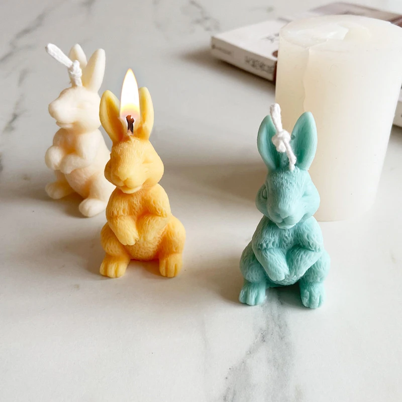 

3D Cute Plush Rabbit Silicone Mold Easter Bunny Candle Making Form for Cake Decoration Scented Soap Plaster Epoxy Resin Mould