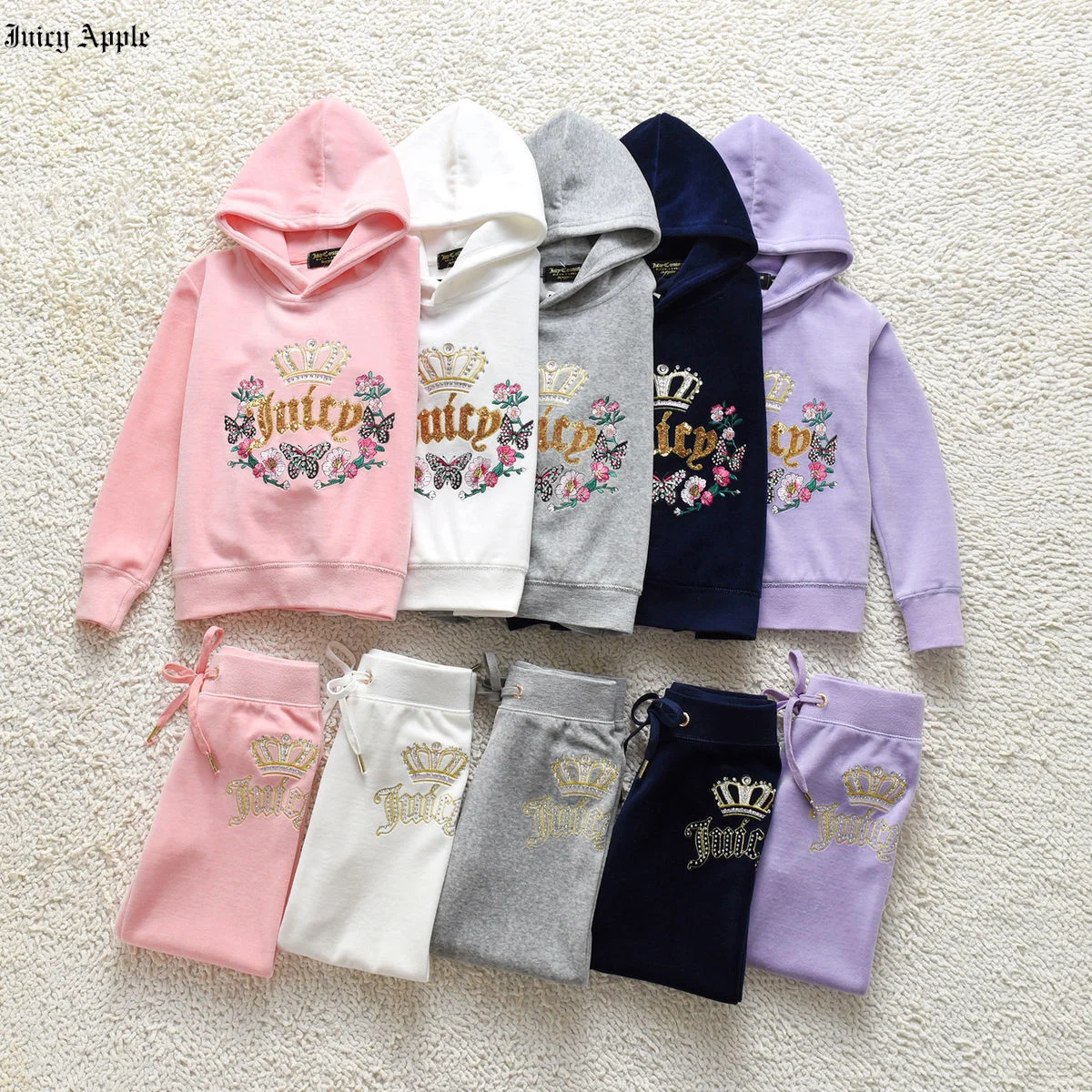 

Juicy Apple Kids Tracksuits Two Piece Set Children Sweatsuits Outsfits Hoodie Sweatshirts And Track Pants Spring Autumn Clothing
