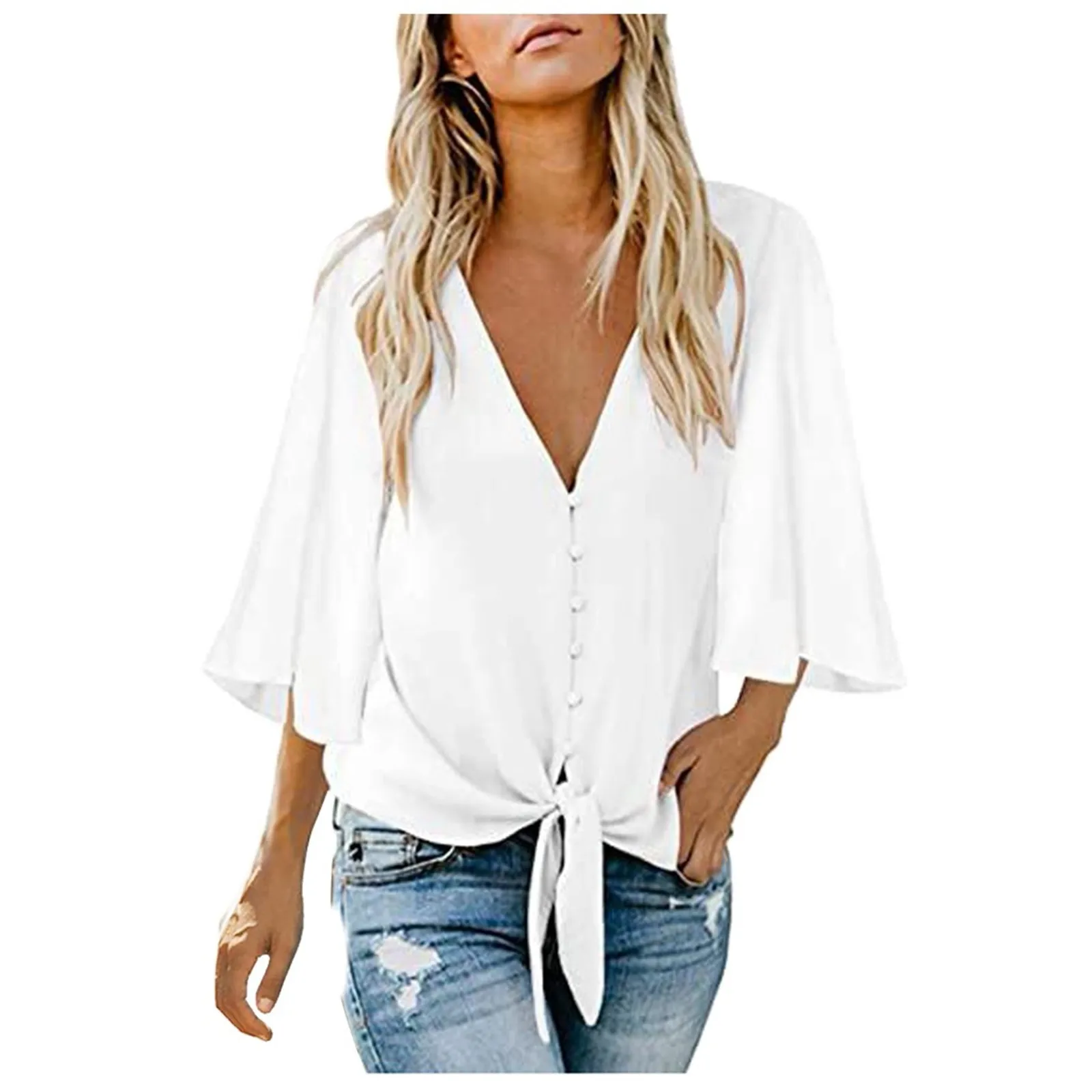 

Женская Однотонная рубашка с воротником на пуговицах и отложным воротником