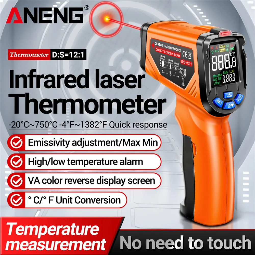 ANENG TH06 Инфракрасный Термометр Промышленный Ручной Детектор С Подсветкой Дисплей