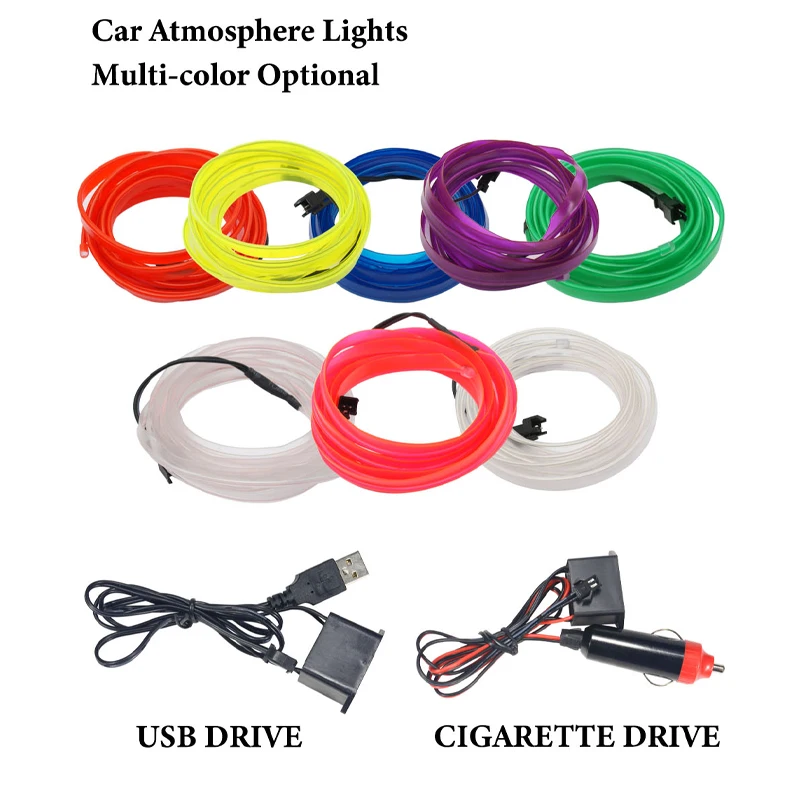 

Hot Sale 5M Car Interior Lighting LED Strip Decoration Garland Wire Rope Tube Line flexible Neon Light With USB Drive Auto Led