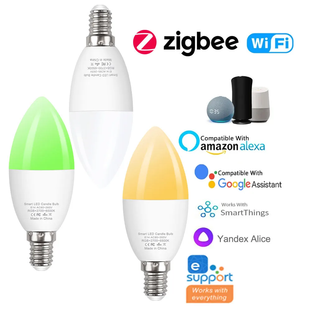 Светодиодная лампа в виде свечи E14 Ewelink WiFi Zigbee