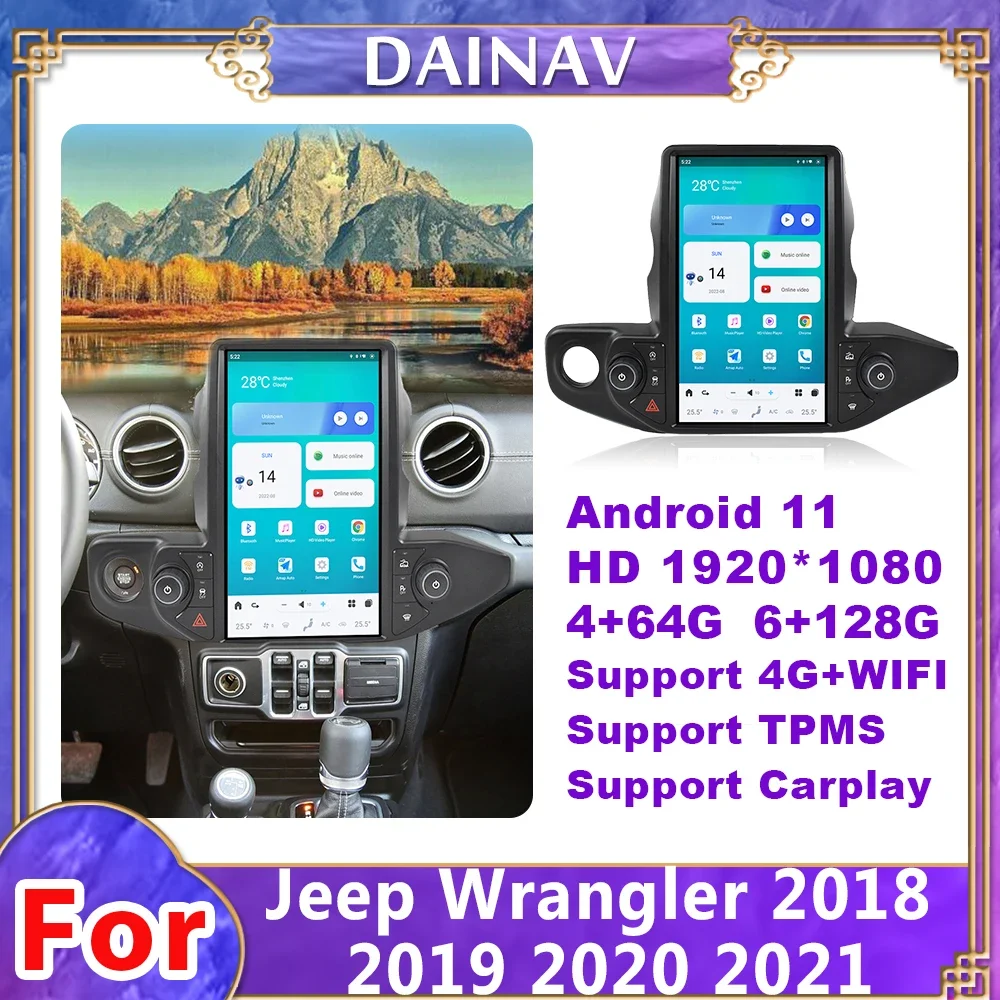 

13.6 Inch Android11 Auto Car radio For Jeep Wrangler 2018-2021 Autoradio Stereo Player GPS Navigation Carplay OBD No CD Player