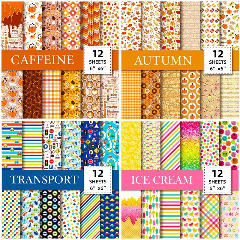 

12Pcs Cute Gourmet Coffee Bread Scrapbooking Papers Pads Collage Junk Journal Material Paper DIY Card Making Art Craft Supplies
