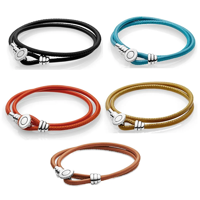 

Colorful Double Ropes 925 Sterling Silver Clasp Bracelet For Women Men Original Bangle DIY Beads Jewlery Making Free Shipping