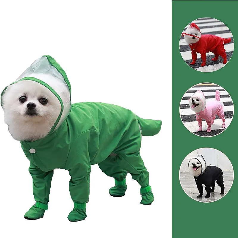 

Full-Cover Dog Raincoat One-Piece Waterproof Dog Rainboot Clothes for Small Dogs Yorkie Costume Puppy Jumpsuit Pet Raining Coat