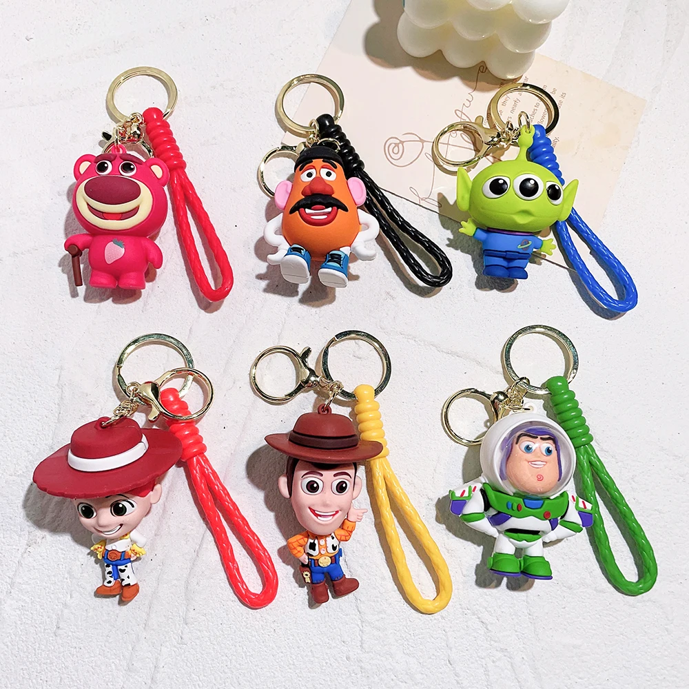 

Disney Anime Toy Story PVC Figure Keychain Lotso Huggin Bear Cute Cartoon Doll Keyrings for Men Women Handbag Accessories Gifts