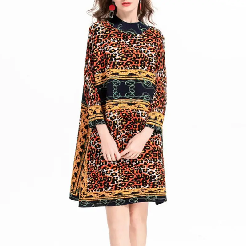 

Плиссированное Платье с высоким воротником и длинными рукавами, новинка весны 2022, модное красивое платье в европейском стиле с леопардовым ...