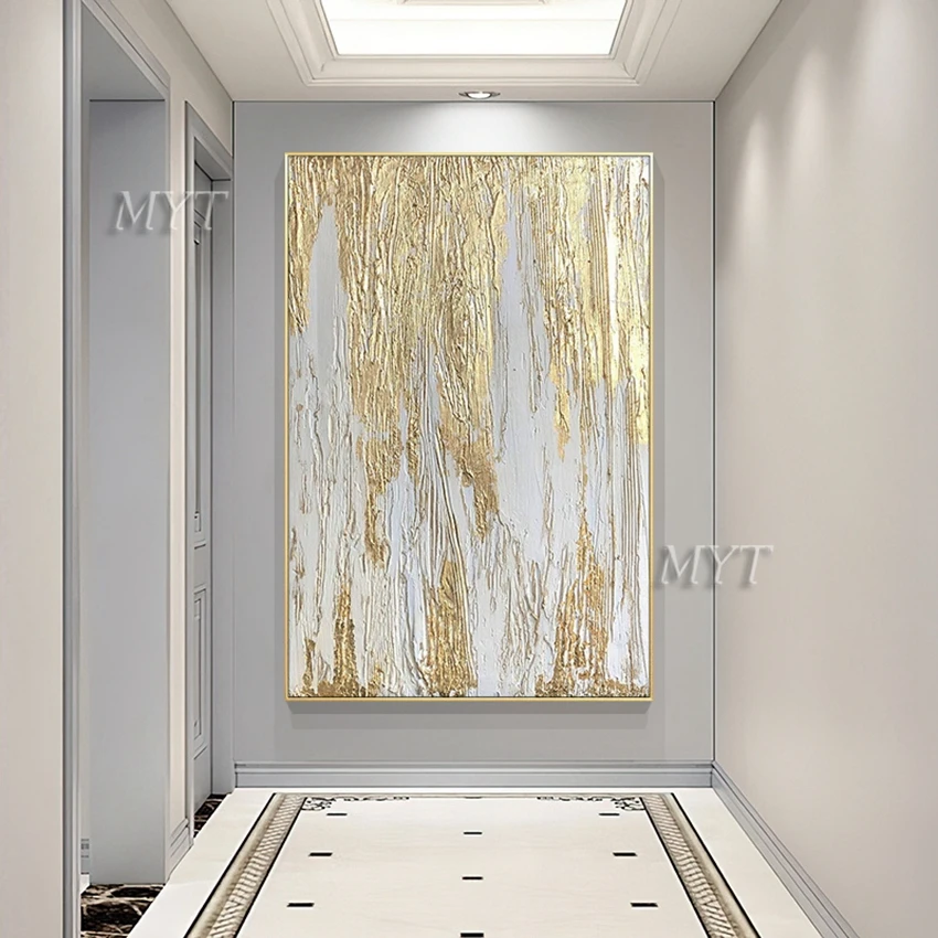 

Pure Hand-painted Oil Painting Gold Leaf Living Room Decoration Painting Sofa Background Wall Painting Modern Wall Painting