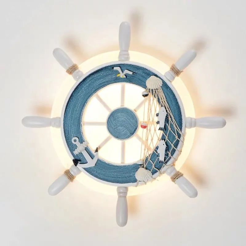 

LED Acrylic Wood Rudder Lamp Cartoon Kids Baby Wall Hanging Light AC220V Blue White Wall Lamp for Boy Bedroom Decoration