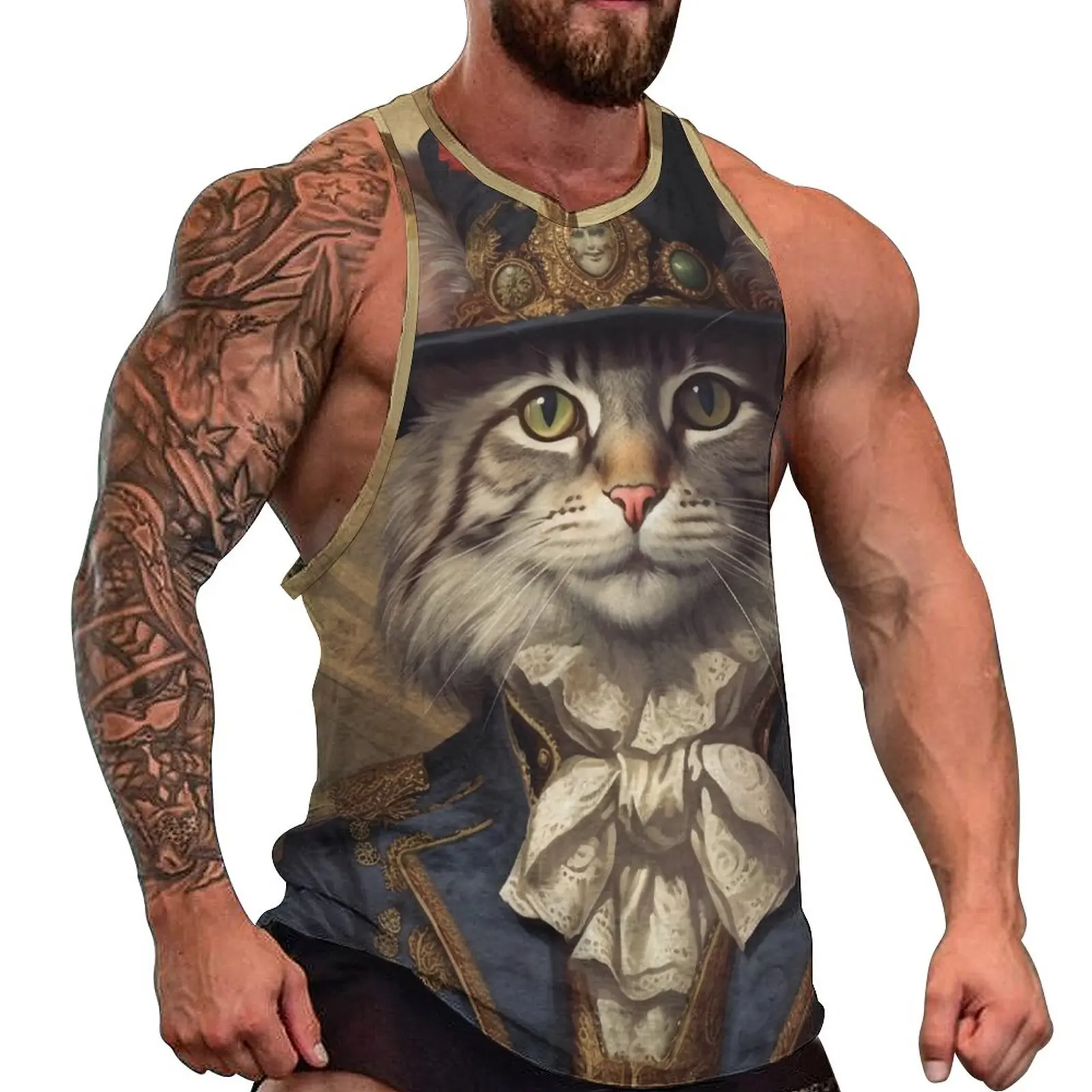 

Cat Tank Top Mens Amazing Portraits Dapper Clothing Trendy Tops Beach Gym Graphic Sleeveless Shirts Plus Size 4XL 5XL
