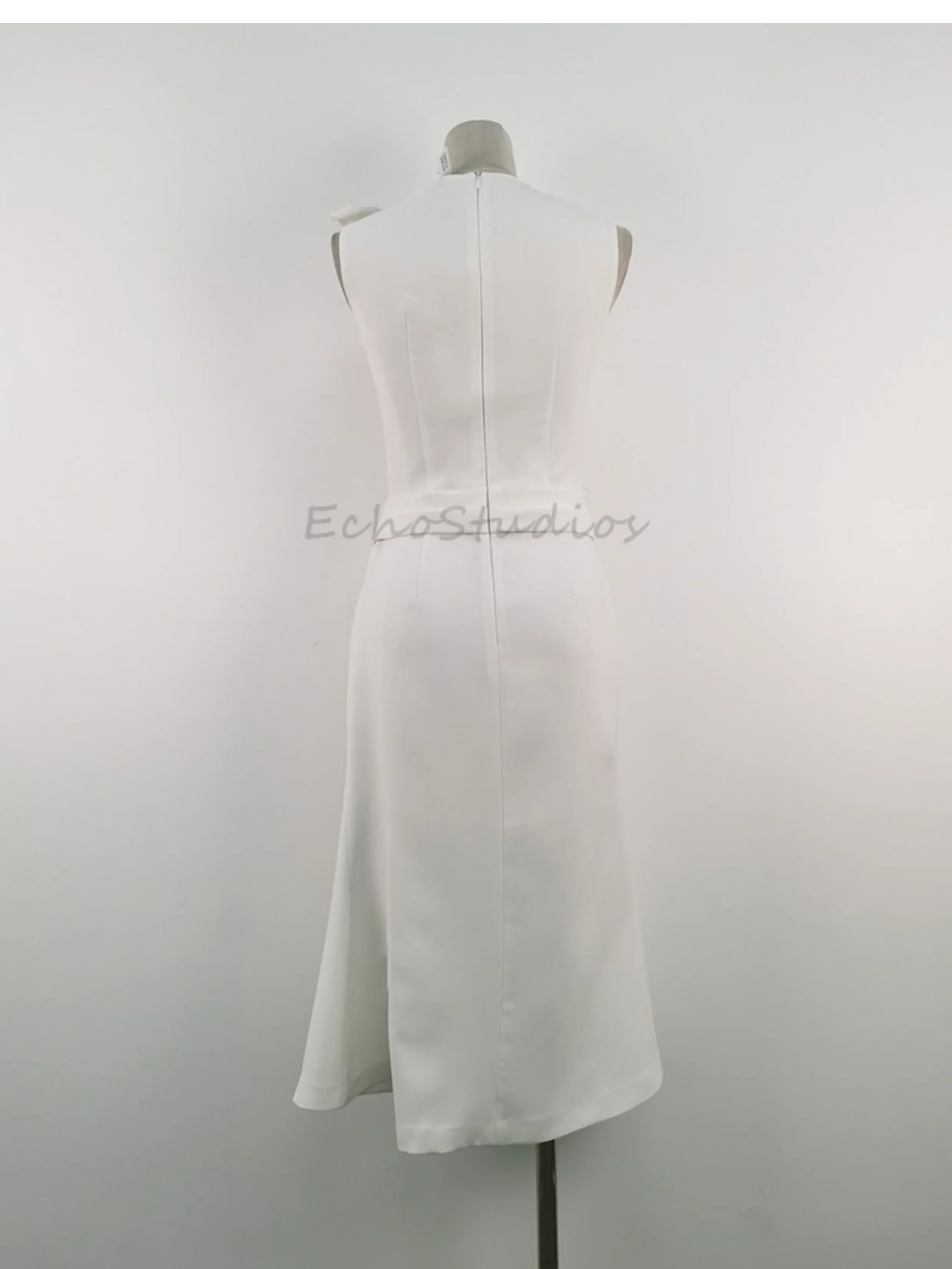 Женское вечернее платье миди без рукавов элегантное белое приталенное