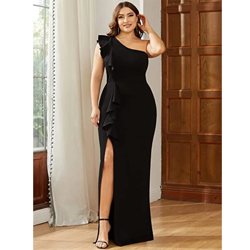 Plus Size Ruffle One Shoulder Evening Dress 4XL5XL MAXI Fishtail Strapless Backless Sex Party Stretch Plus Size Me Evening Dress