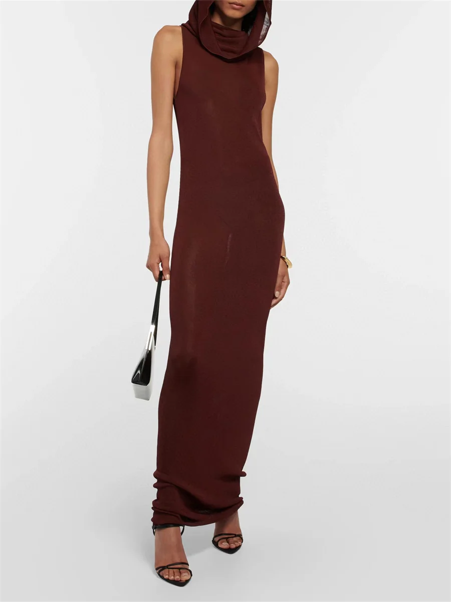 

2023 Women's Hooded Knit Long Dress Trend Fashion Stretch Heavy Craft Women's Skirt Y2K Dress New High Quality Long Skirt traf