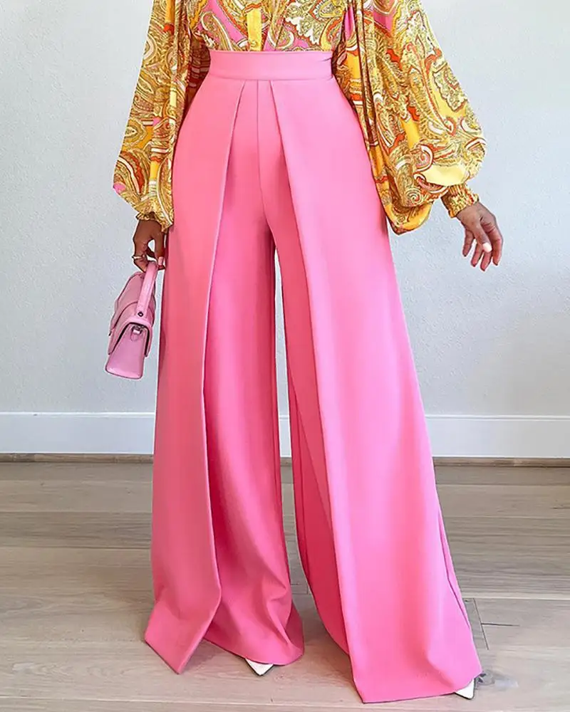 Women's Solid Color High Waist Floor Mopping Pants, 2022 Fall New Casual Solid Color Wide Leg Pants