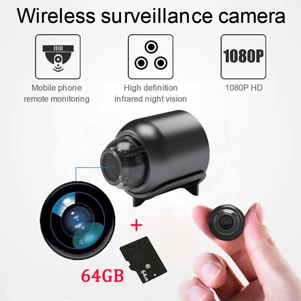 

Мини-камера беспроводная с поддержкой Wi-Fi, 1080P, 128 ГБ