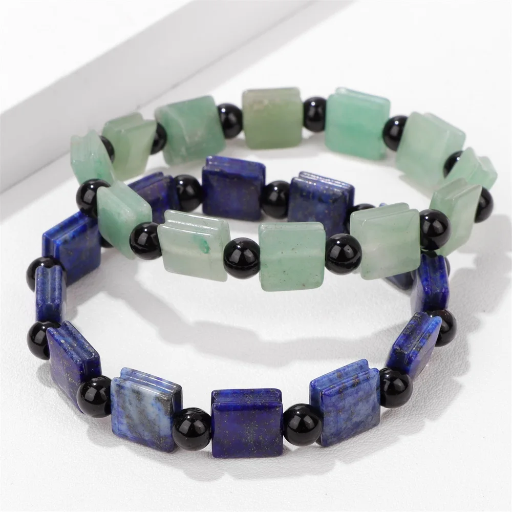 

10mm Square Beads Bracelet Lapis Lazuli Green Aventurine Natural Stone Bracelets For Women Men White Turquois Bangle Jewelry