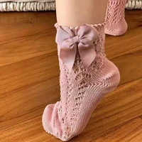 3 5y baby girls socks summer mesh thin short socks cute big bow hollow socks cotton breathable kids boat sock baby accessories