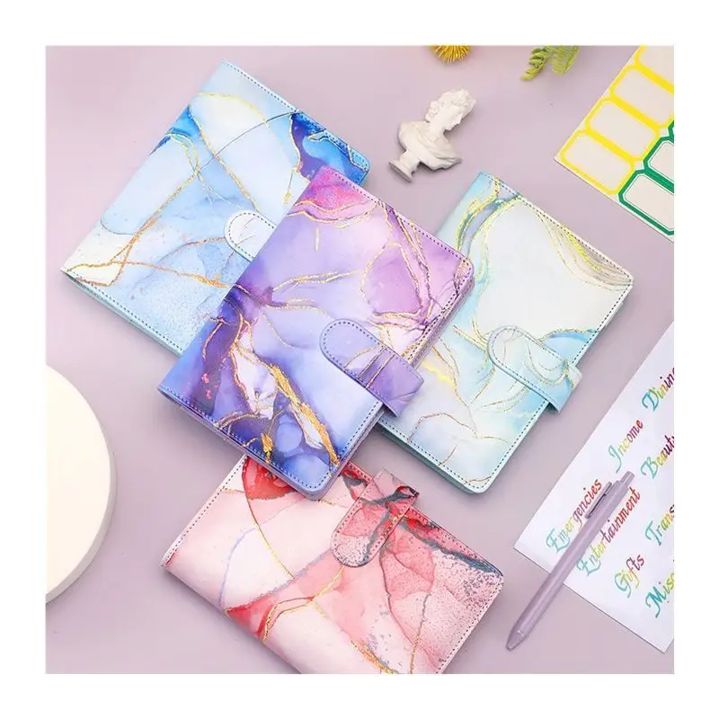 

New Budget Planner Cash Envelope Savings Money 6 Hole Binder Financial Management A6 PU Loose Leaf Notebook Marble Case