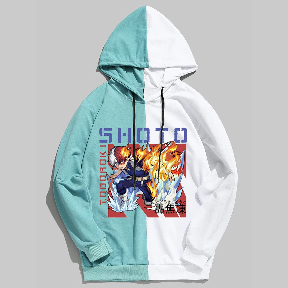 

Females Sweatshirt Anime My Hero Academia Shoto Todoroki Printing Hoodies Woman's Casual Round Neck Hoodie Patchwork Clothes