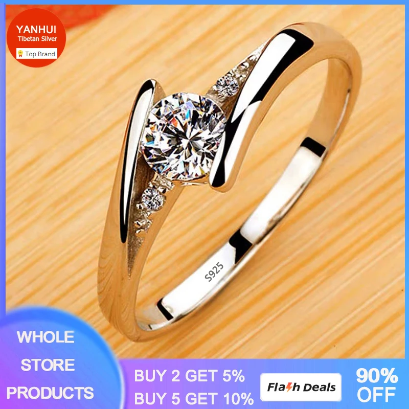 

Never Fade White Tibetan Silver Rings for Women Round Zircon Crystal Rings Bride Promise Engagement Wedding Bands Gift Jewelry