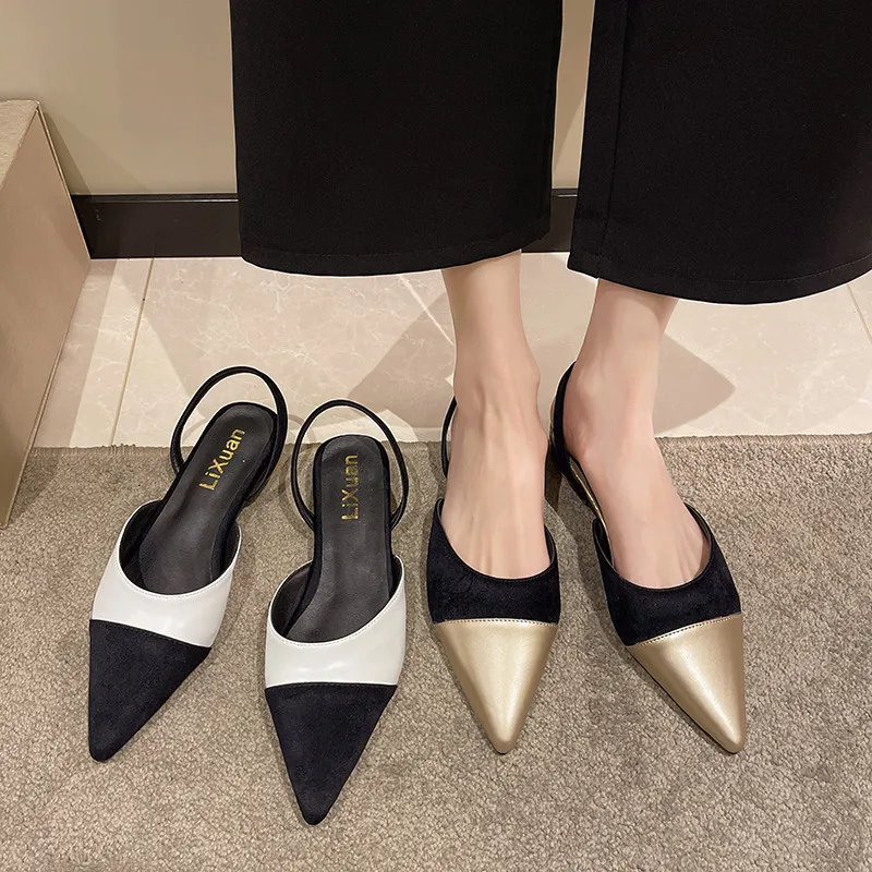 

Pointed Heel Sandals All-Match Fashion Womens Shoes 2022 Suit Female Beige Luxury Comfort Retro Black Clear Flat New Girls Back