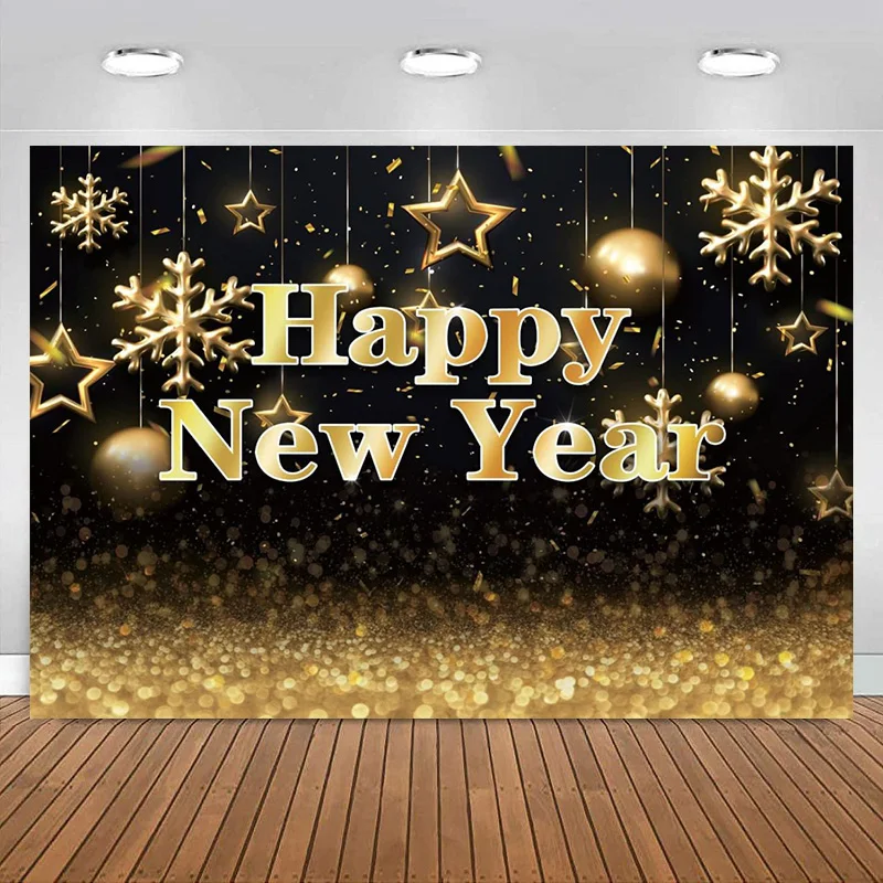 

Happy New Year Backdrop Black and Gold Photography Background Cheers to The New Year Eve Party Decoration Supplies Photo Banner