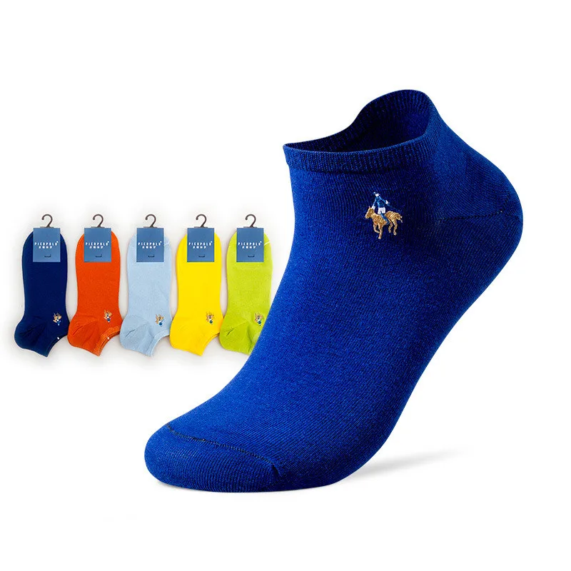 

5 Pairs Spring Summer Solid Color Casual Trend Combed Cotton Summer Socks Low Boat Men Socks