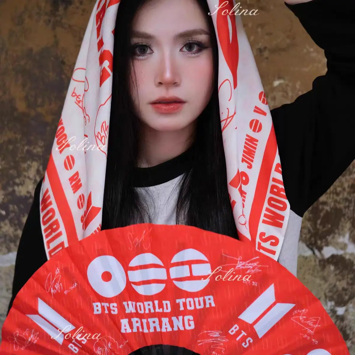 Фото Складной веер BTS World Tour Arirang, 30*15 см, 11,8 дюйма, с двусторонней печатью, коллекционный, подарок для фанатов №3