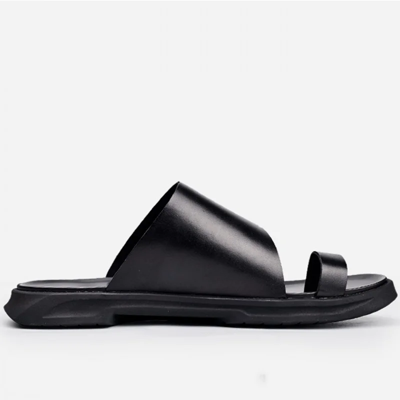 

Slip Black On Designer Men Sandals Genuine Leather Summer Outdoor Slides Shoes New Breathable Casual Flip Flops Plus Size