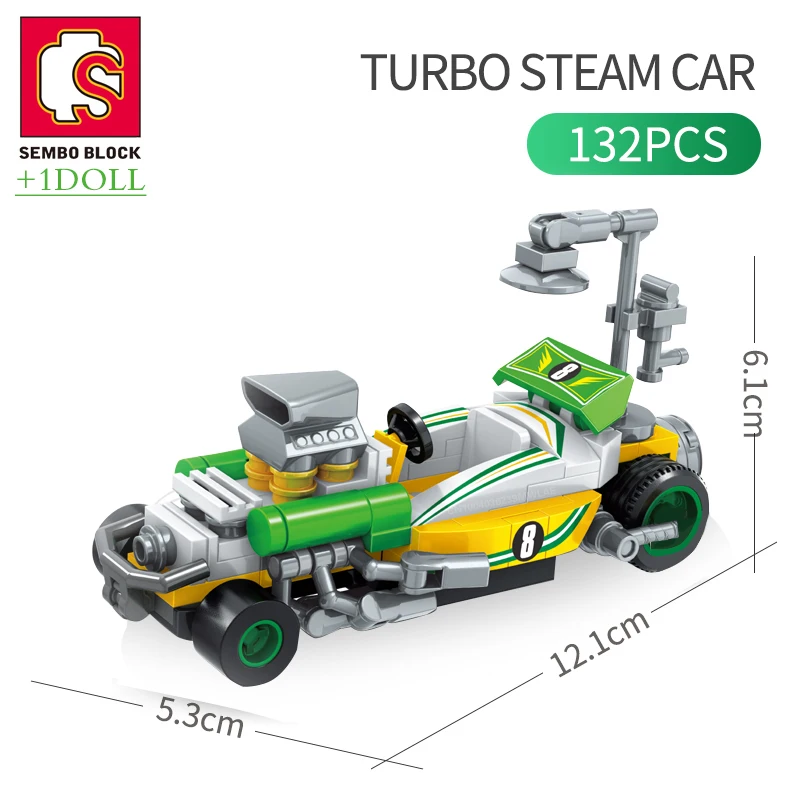

SEMBO BLOCK Mini Car Blocks Retro Turbo Race Car Building Bricks Kids DIY Roleplay STEM Collectible Model Kits Gifts