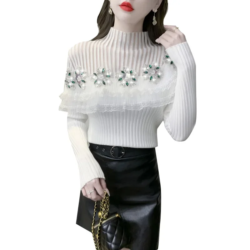 Розовый вязаный топ в европейском стиле с 3D цветочной вышивкой полосатый