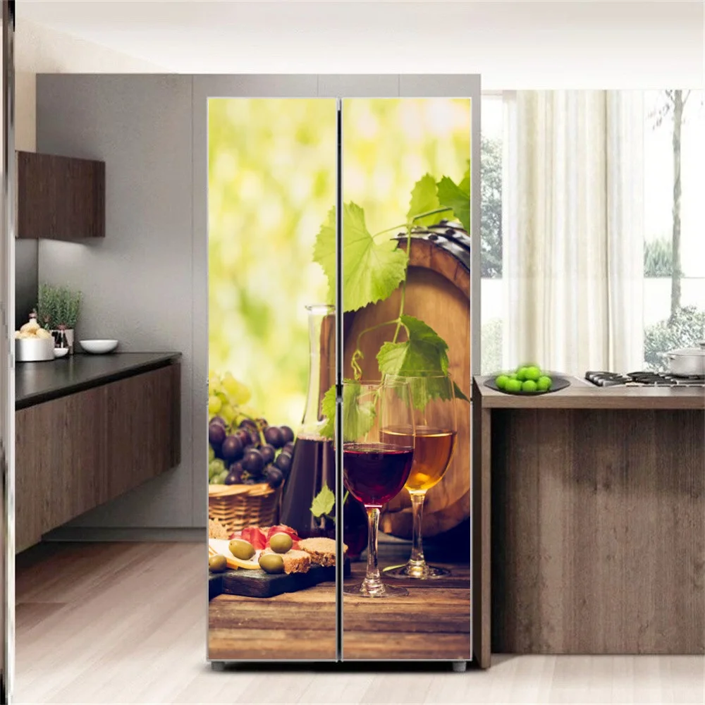 

Many size Kitchen Food Fruit Refrigerator Sticker Full Film Kitchenware Removable Renovation Freezer Door Cover Decor Stickers
