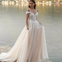 charming boho wedding dresses scoop neck spaghetti straps appliques floor length bridal gown custom for women vestidos de noiva