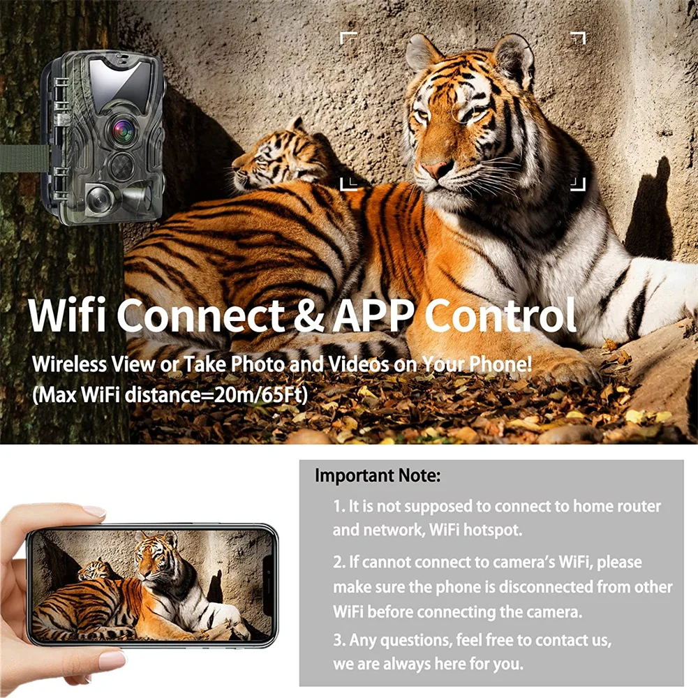 Outdoor WiFi APP Trail Camera 4K 30MP Game Night Vision Motion Activated Waterproof  Wildlife Monitoring  0.2s Trigger Speed