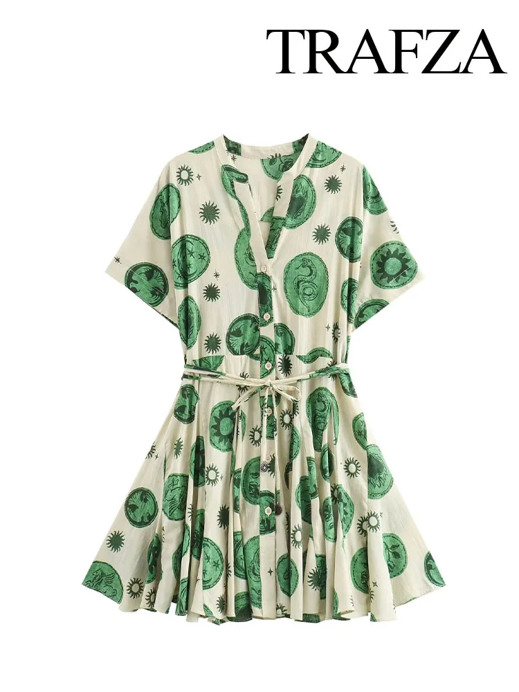 Женское мини-платье с V-образным вырезом и коротким рукавом