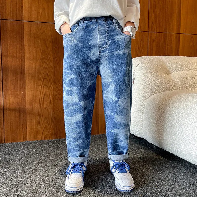 

Loose Jeans Pant for Big Boys Harem Trousers Teenager Denim Pants Children Spring Casual Print Clothes for Kid 5 To 14 Years Old