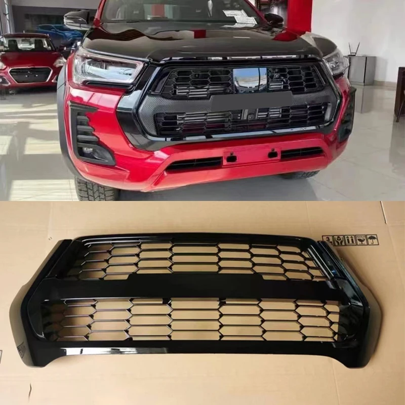 

Modified For Toyota Hilux Front Grill For Hilux Revo 2021 ABS Grill Auto Pickup Exterior Front Bumper Mesh Cover Racing Grills