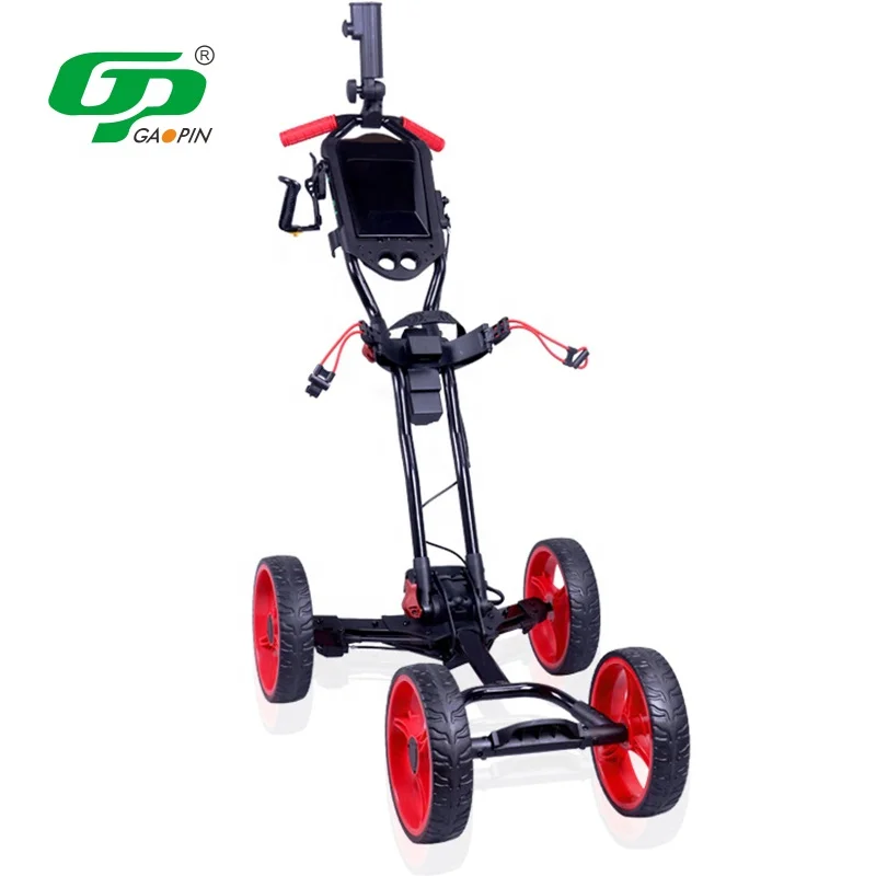 

One Key Electric Folding Golf Cart Hand Push 4 Wheel Golf Trolley With Drink Holder Umbrella