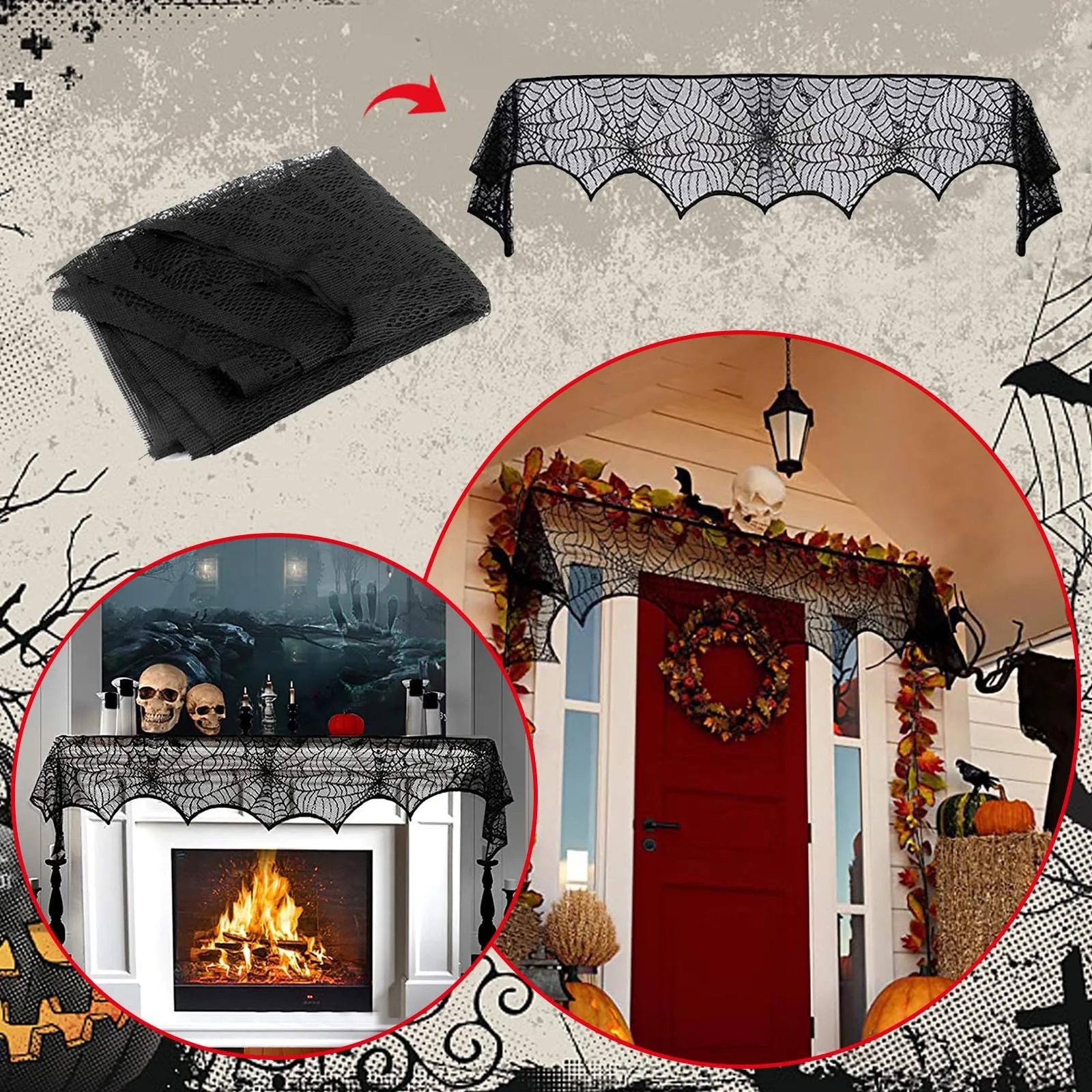 

Halloween Horror Funny Door Curtain Skeleton Bat Witch Door Curtain