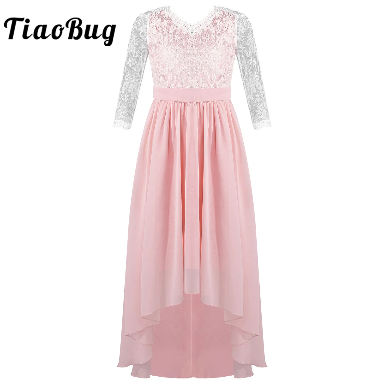 

Flower Girl Dress Hi-Lo Chiffon Kids Dresses for Girls Floral Lace Ball Gown Birthday Party Wedding Costume Petite Robe Fille