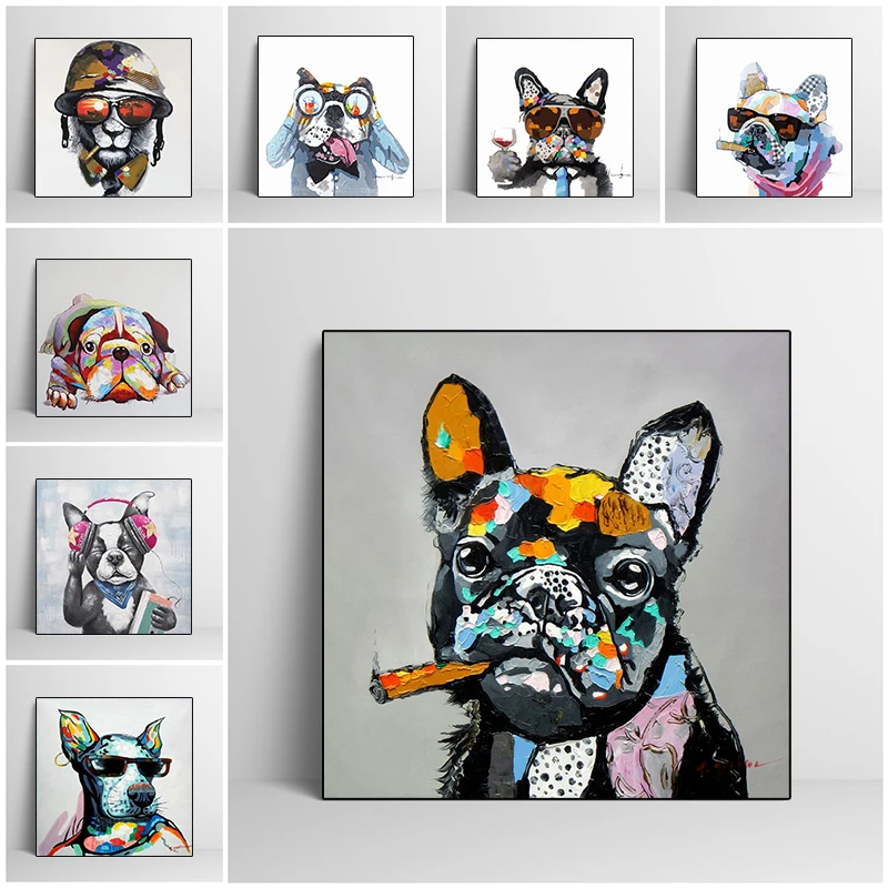 

Забавные курительные бульдоги граффити собаки животные художественные плакаты на холсте картины настенные картины для гостиной домашний ...